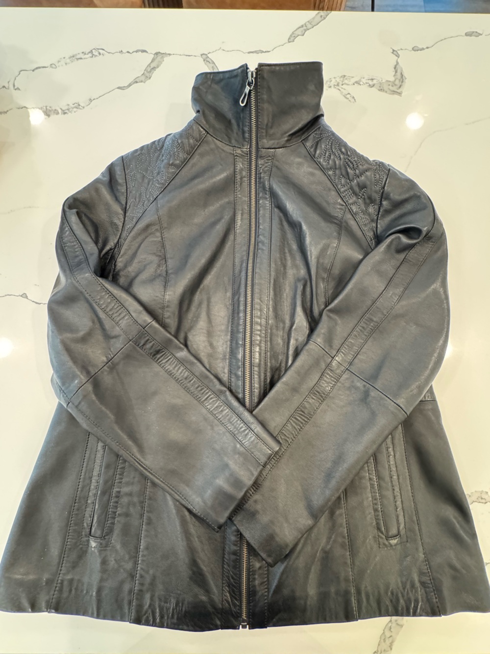 Women's Black Leather Zip-Front Jacket
